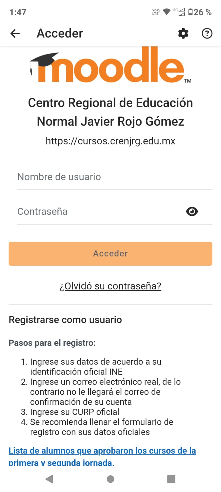 Inicio de sesión dentro de la app
